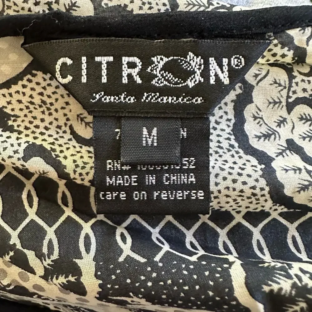 Citron Santa Monica black and cream floral silk blend lightweight blouse Medium